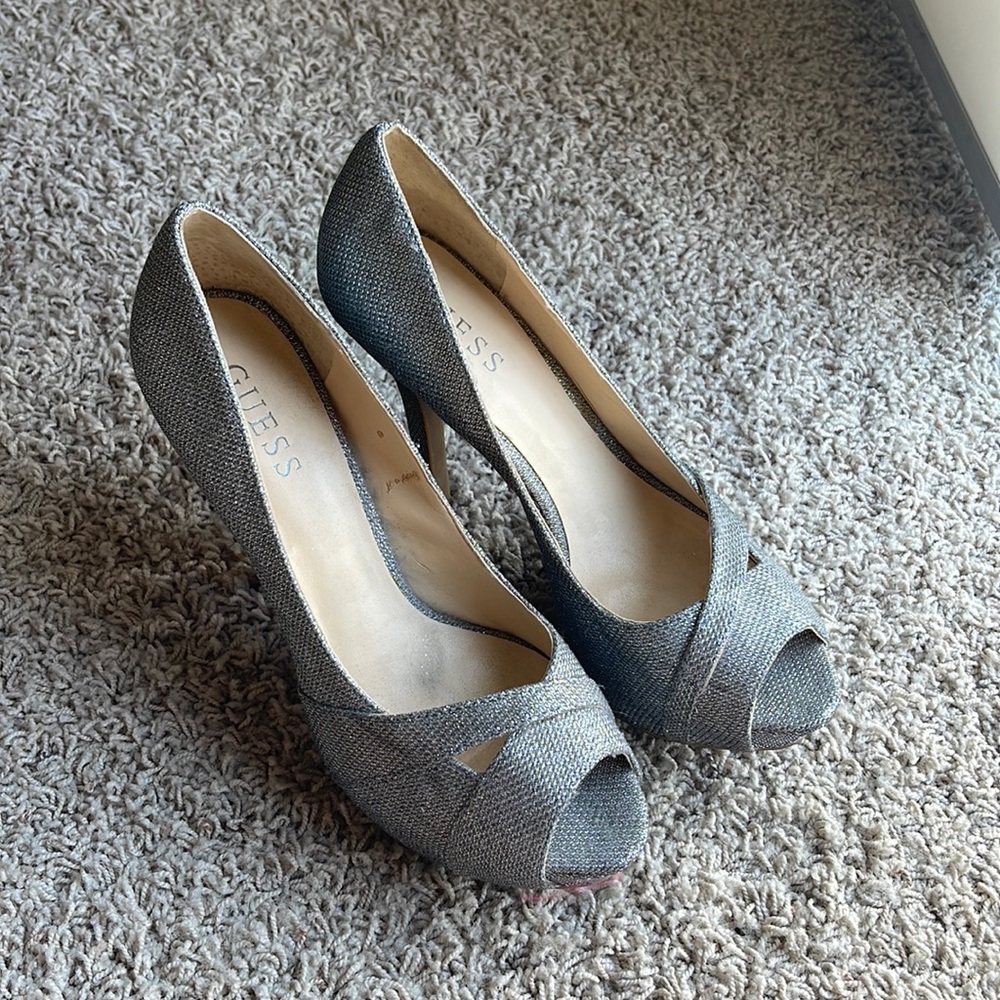 Guess Silver Glitter Heels